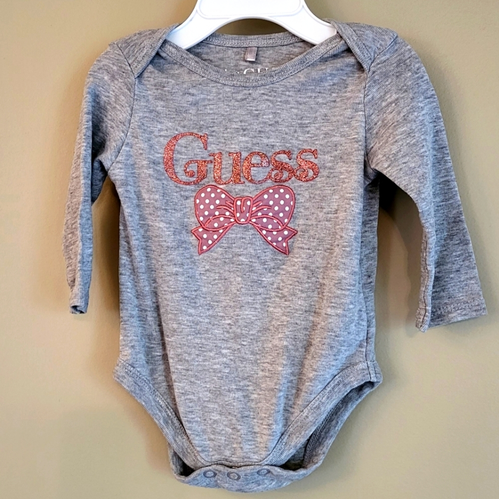Baby Guess grey long sleeved onesie/bodysuit